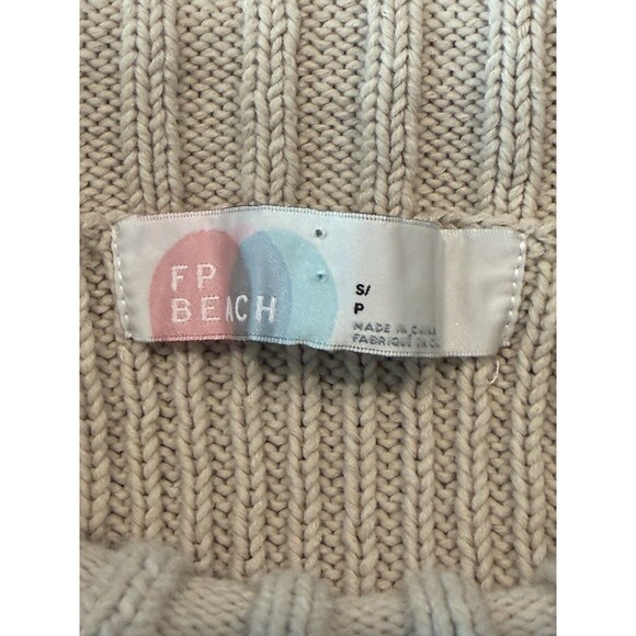 Free People Beach Mock Neck Ribbed Knit Sweater Women’s Sz S Oatmeal Long Sleeve - Picture 4 of 11